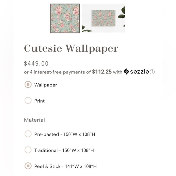 Anewall Cutesie Wallpaper Peel & Stick 141"W x 108"H Eggshell Floral Roses Mural - Picture 6 of 9